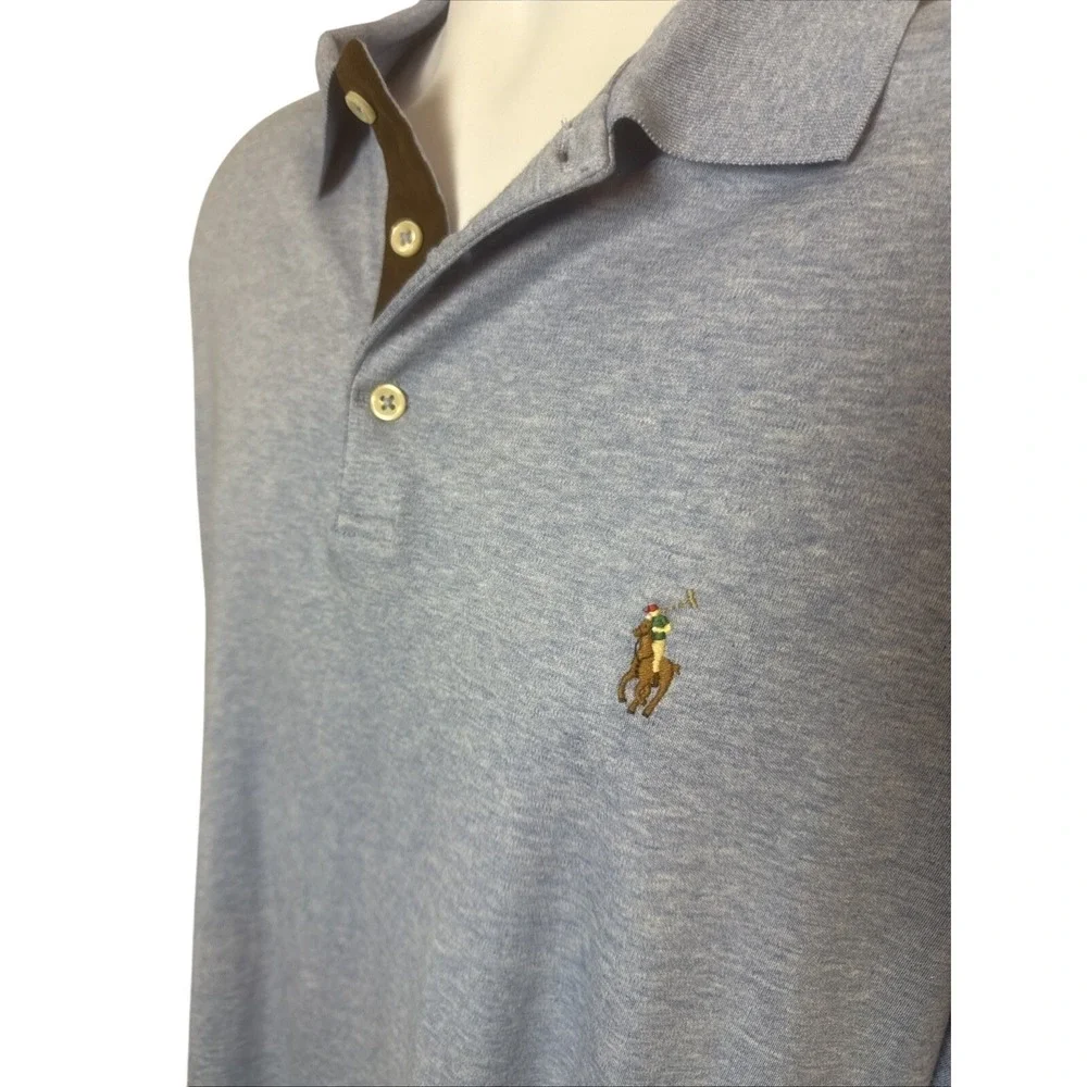 Polo Ralph Lauren Mens Large Long Sleeve Shirt Blue 3 Button Preppy Old Money‎